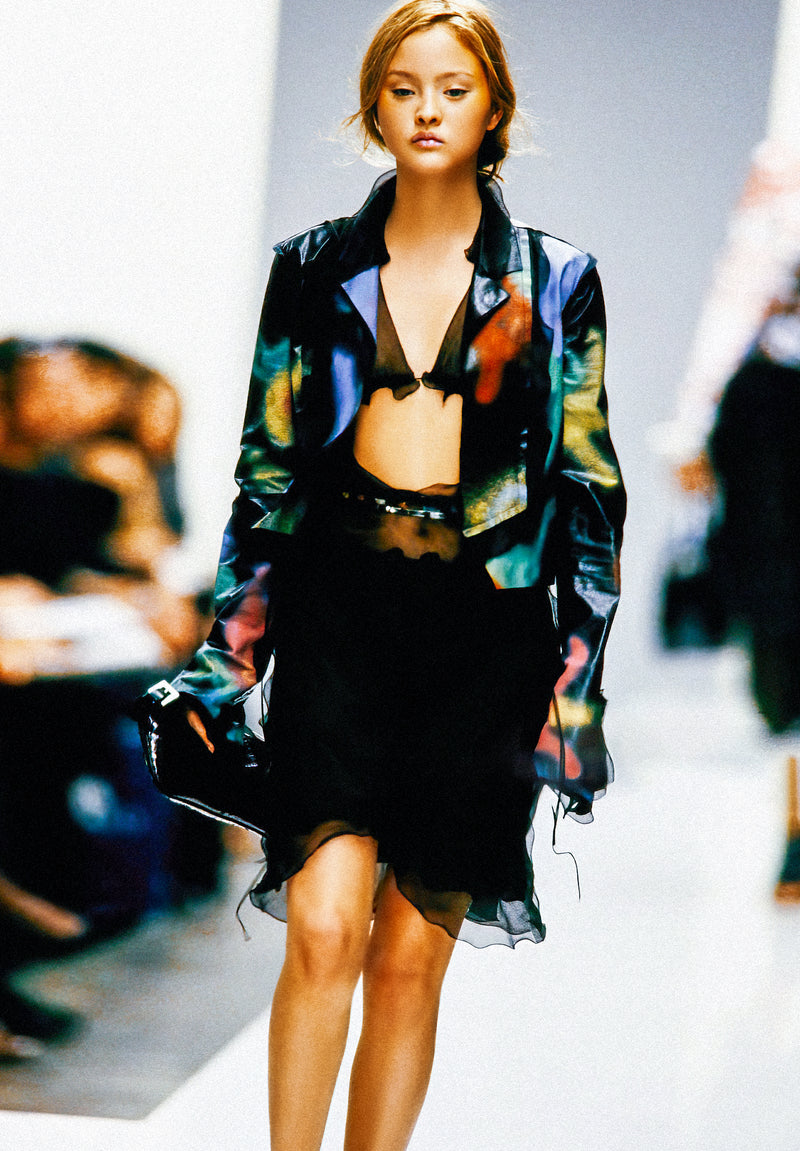 Fendi Spring 2000 Runway Silk Chiffon Leather Jacket
