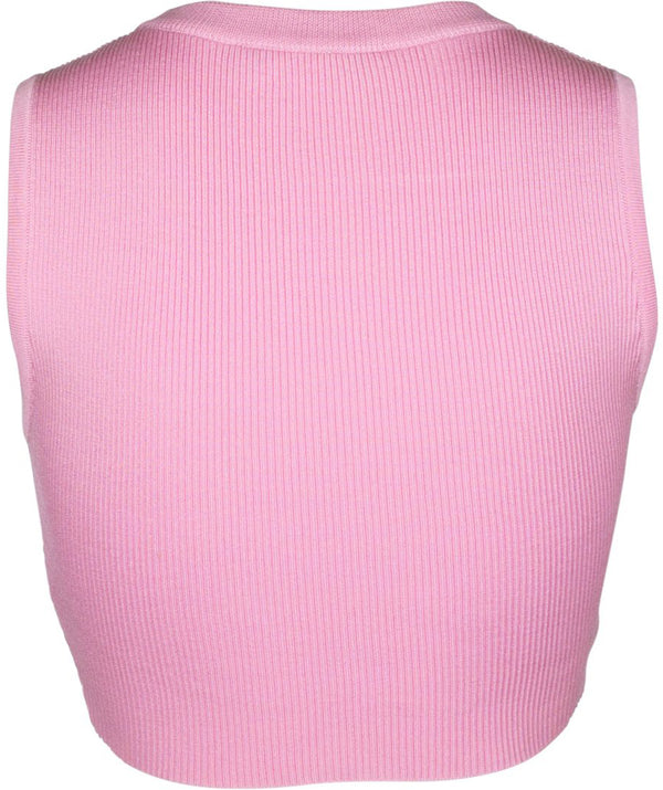 Chanel Pink Ribbed Logo Crop Top