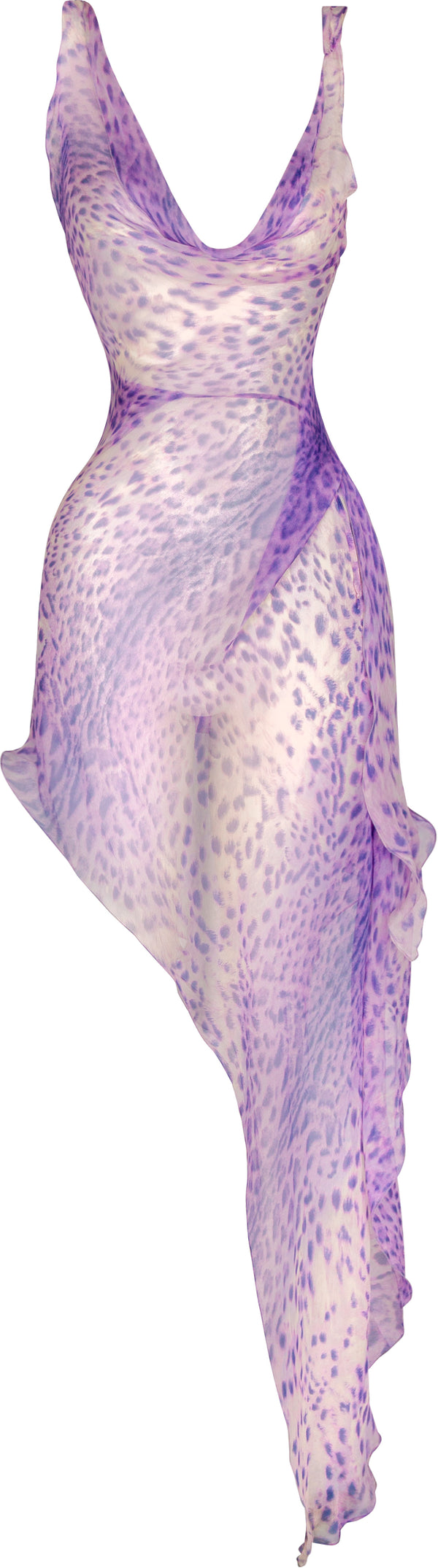 Roberto Cavalli Spring 2000 Runway Printed Sheer Asymmetrical Gown