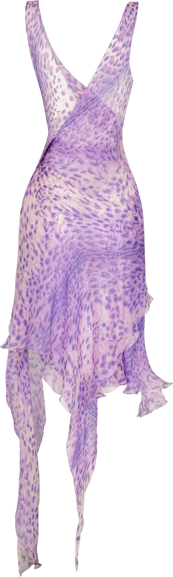 Roberto Cavalli Spring 2000 Runway Printed Sheer Asymmetrical Gown