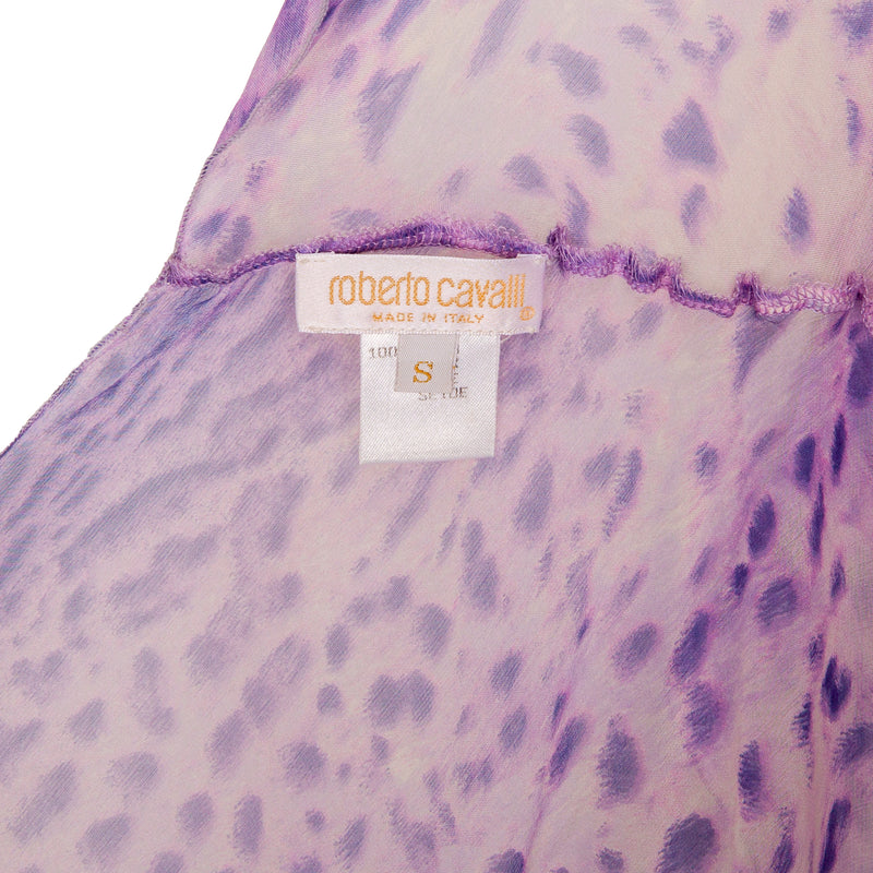 Roberto Cavalli Spring 2000 Runway Printed Sheer Asymmetrical Gown