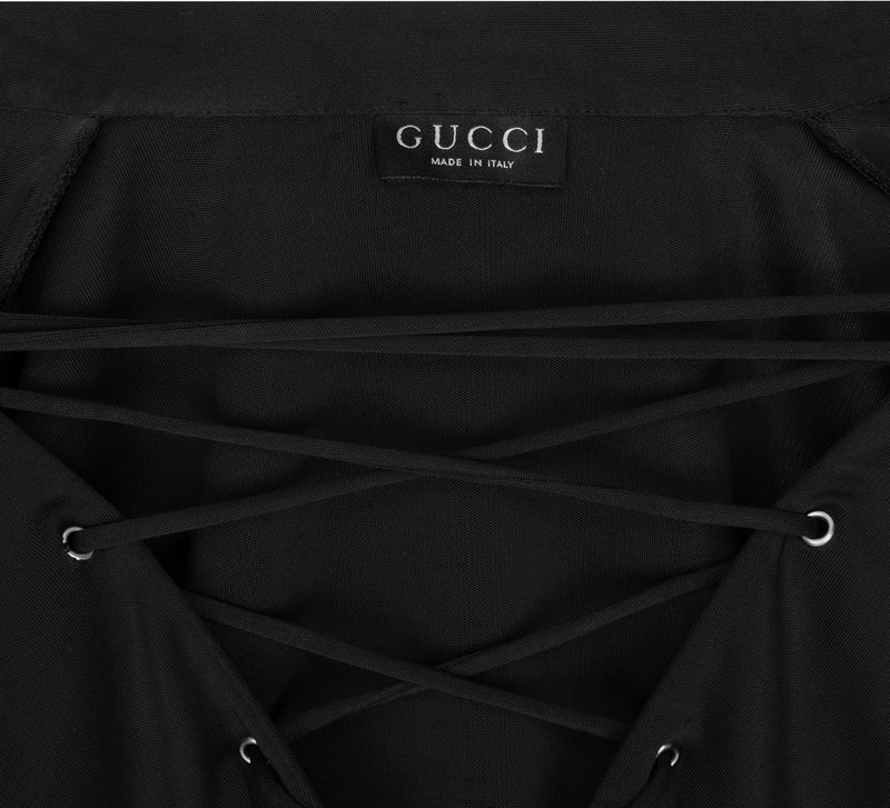 Gucci Spring 1996 Black Lace-Up Mini Belted Dress