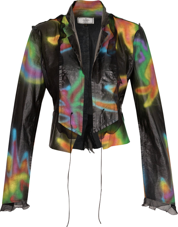 Fendi Spring 2000 Runway Silk Chiffon Leather Jacket