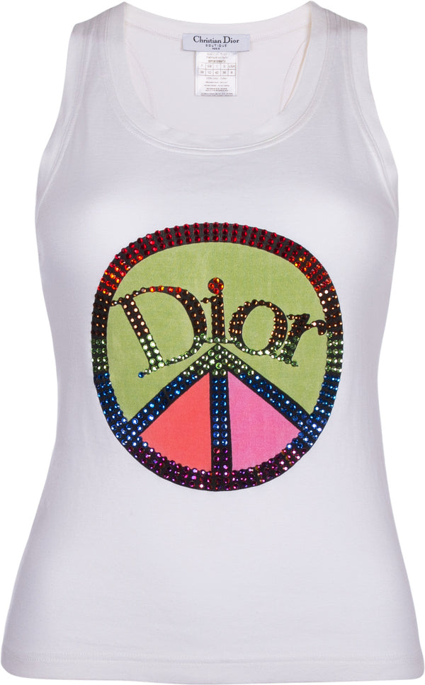 Christian Dior Logo Peace Sign Swarovski Tank