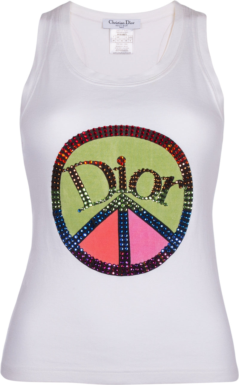 Christian Dior Logo Peace Sign Swarovski Tank