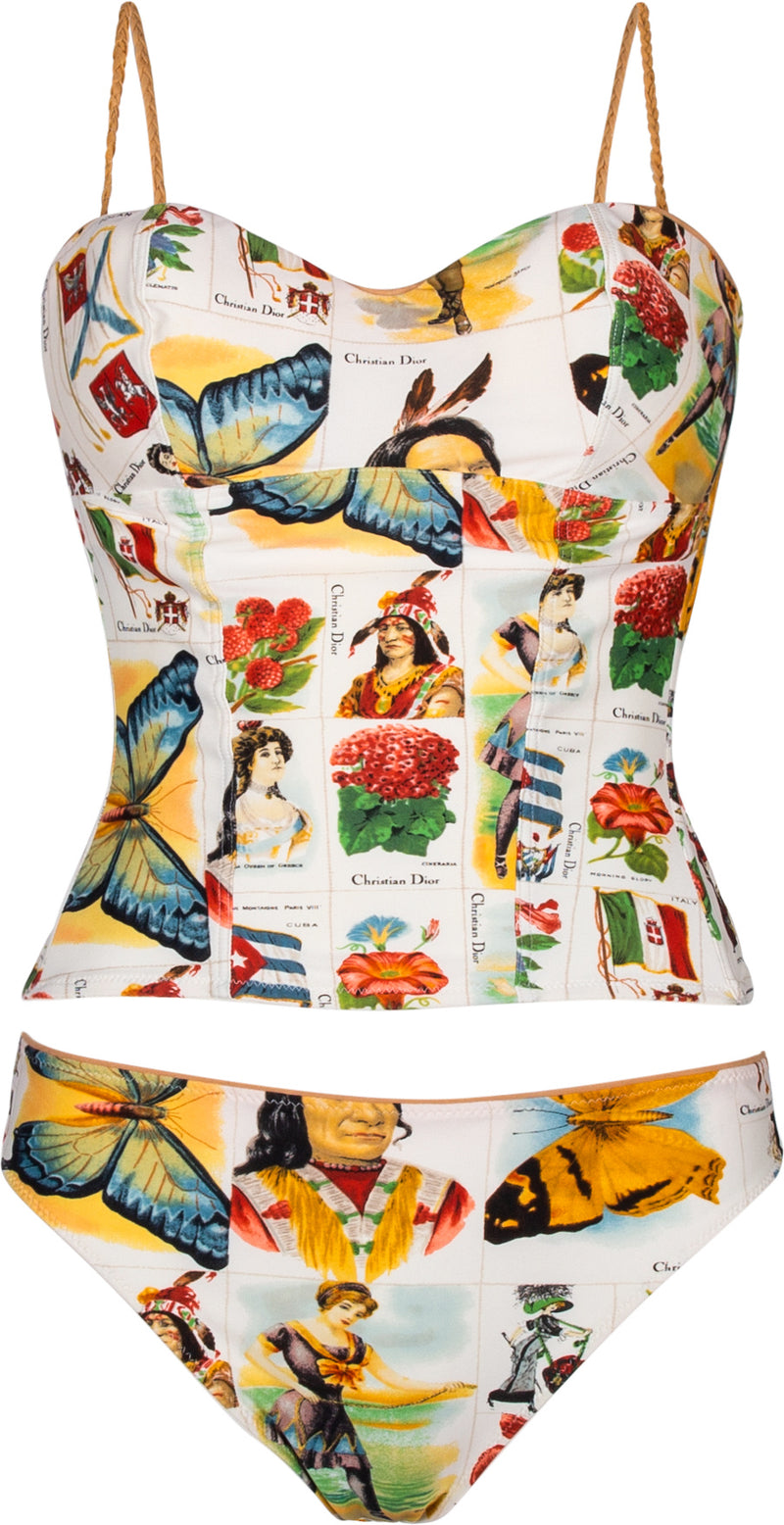 Christian Dior Spring 2002 Runway Stamp Printed Bikini Set