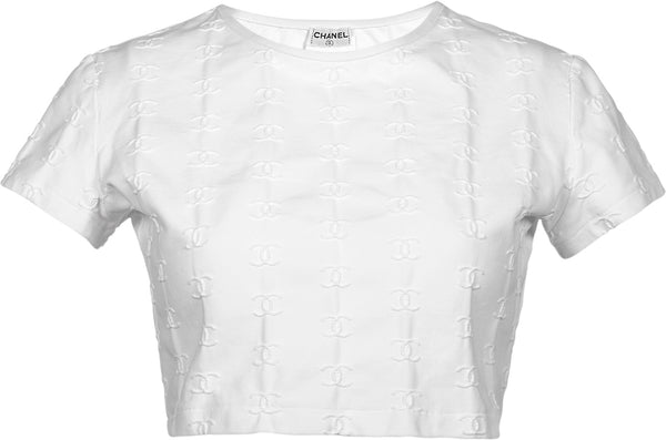 Chanel Spring 1997 White Logo Crop Top