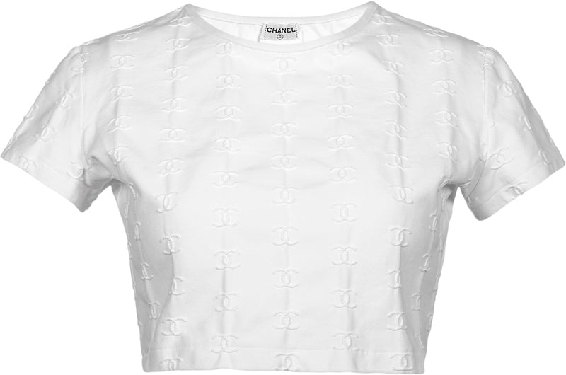 Chanel Spring 1997 White Logo Crop Top