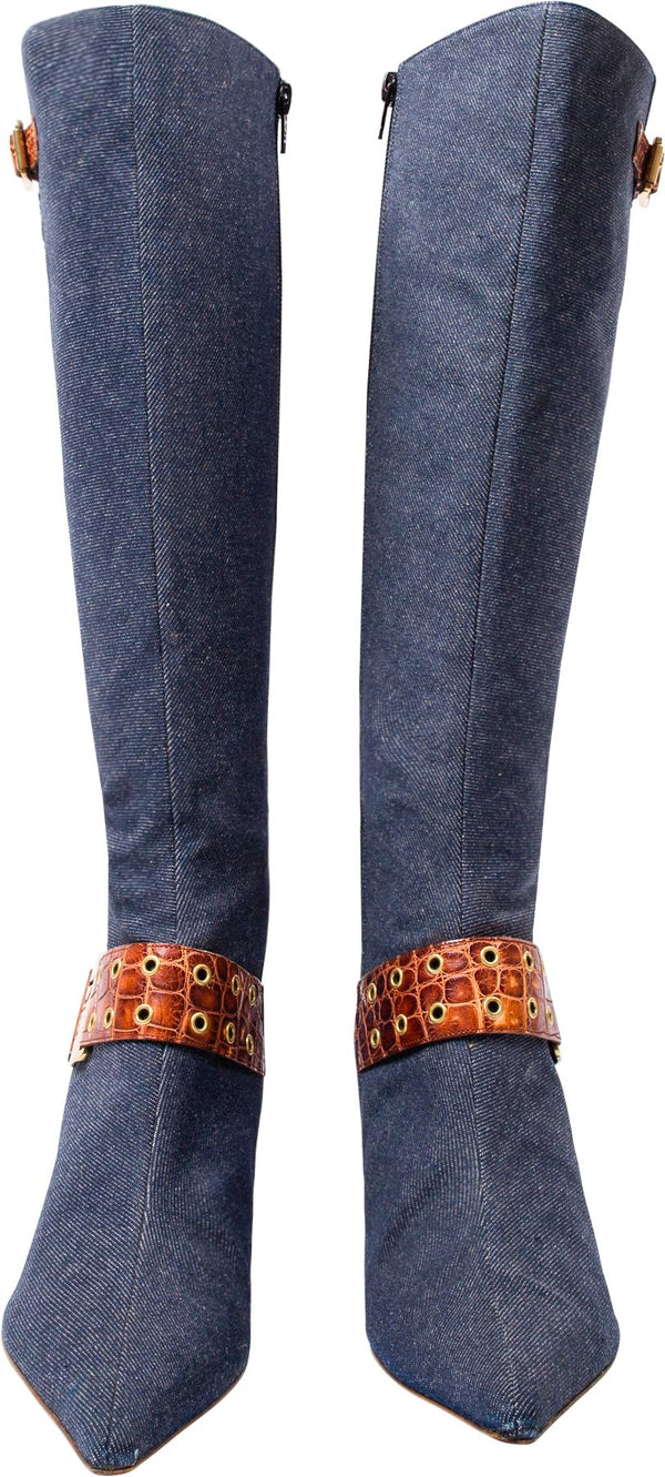 Christian Dior Denim Buckle Boots