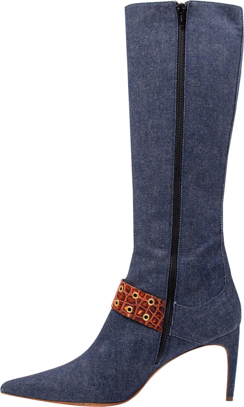 Christian Dior Denim Buckle Boots