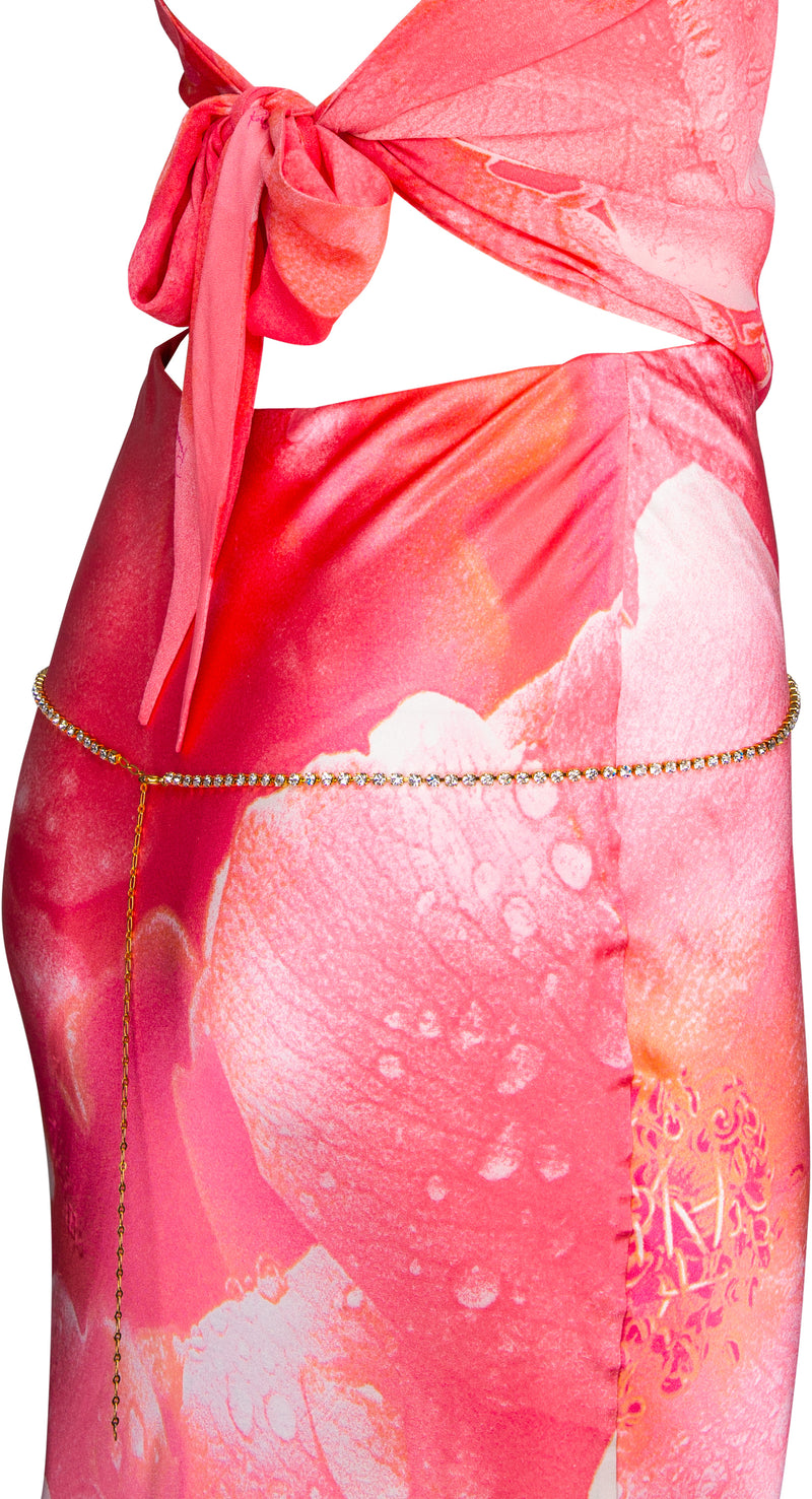 Roberto Cavalli Spring 2000 Runway Printed Crystal Harness Gown