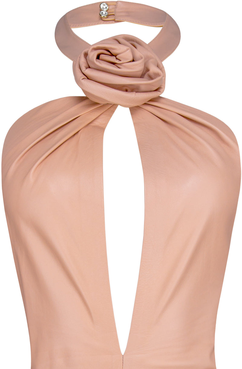 Gucci Fall 1999 Runway Nude Leather Flower Embellished Dress