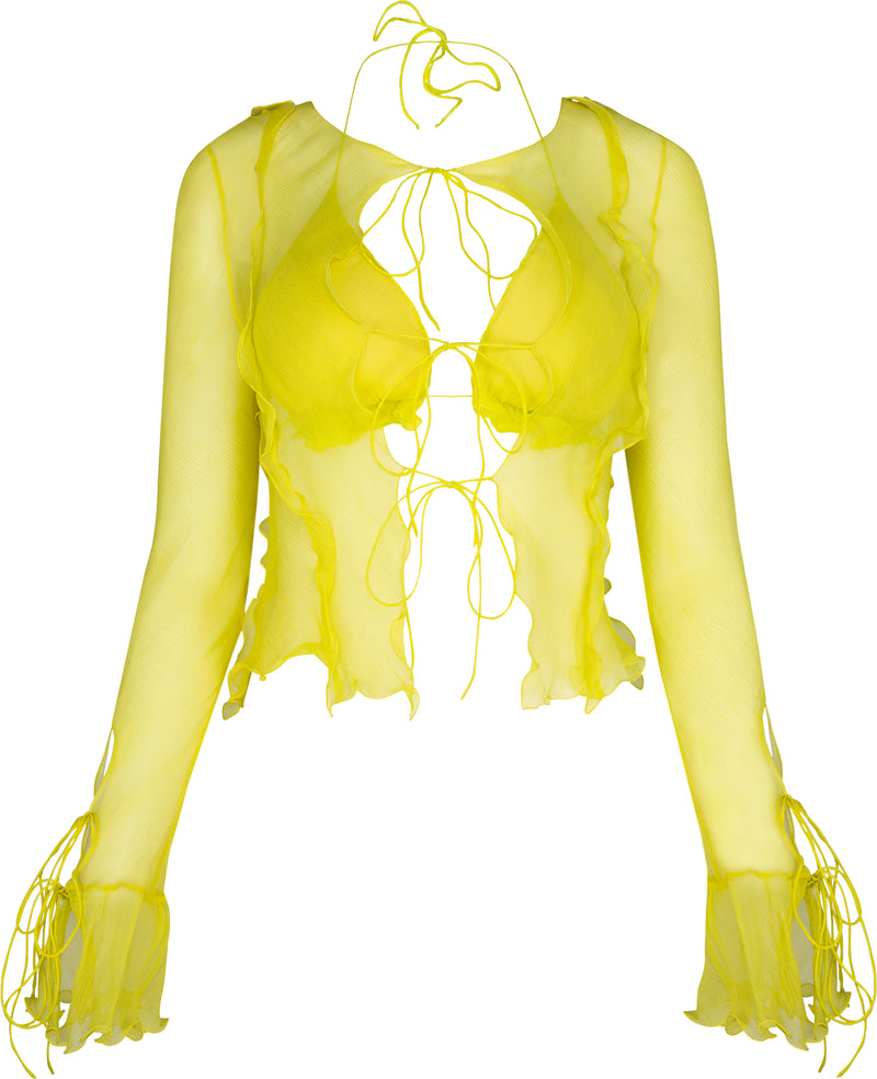 Fendi Spring 2000 Yellow Silk Chiffon Blouse Bralette Set