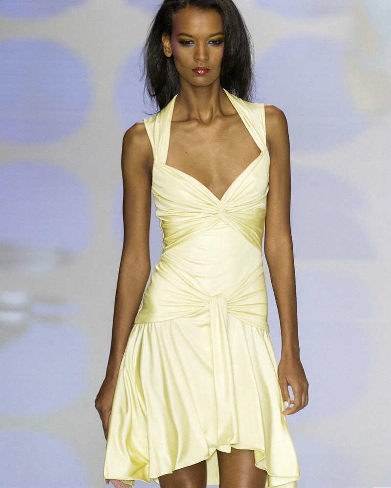 Valentino Spring 2004 Runway Yellow Ruched Dress