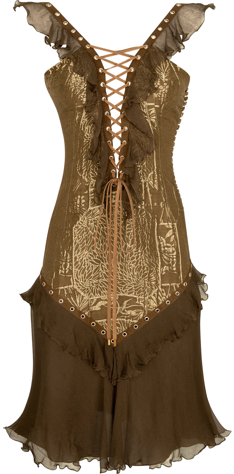 Christian Dior Spring 2003 Silk Lace-Up Metallic Dress