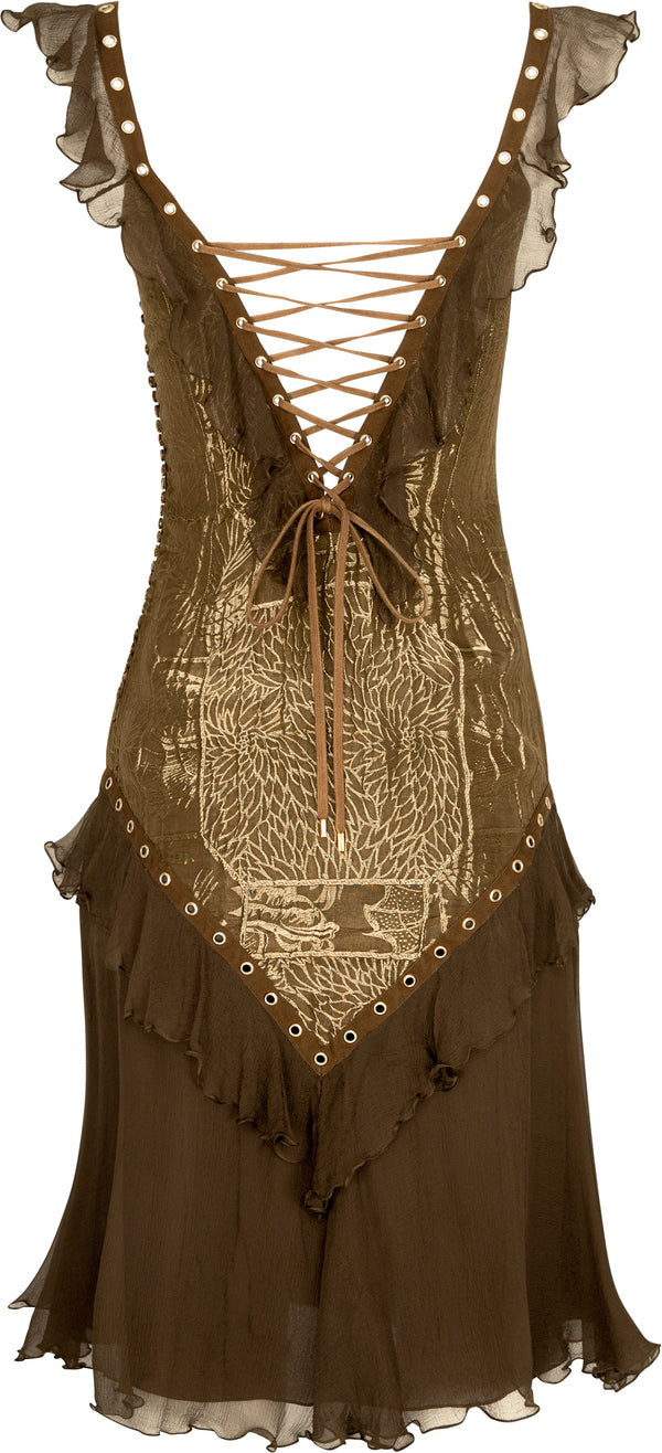 Christian Dior Spring 2003 Silk Lace-Up Metallic Dress