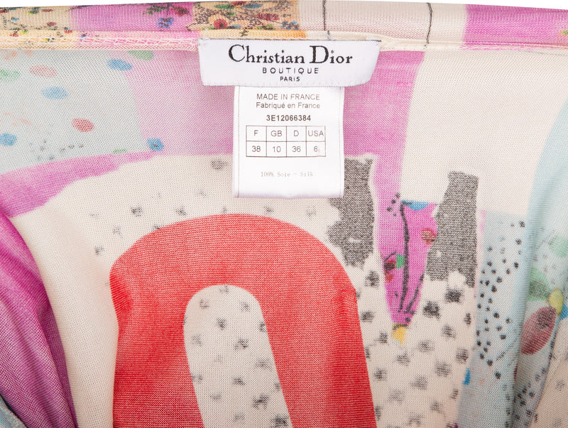 Christian Dior Spring 2003 Runway Printed Logo Graffiti Dress