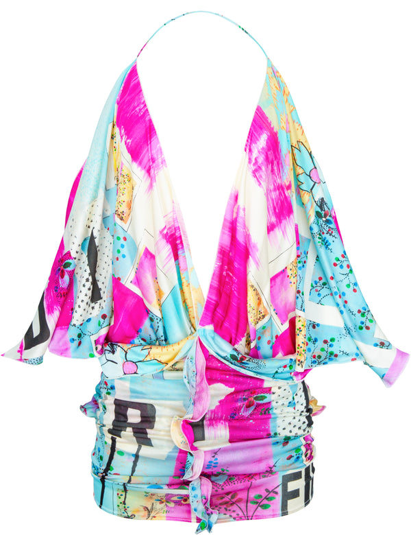 Christian Dior Spring 2003 Runway Printed Logo Graffiti Dress
