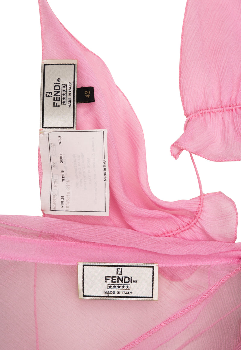Fendi Spring 2000 Pink Silk Chiffon Blouse Bralette Set