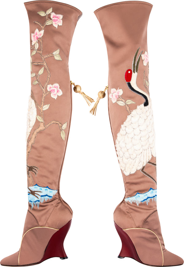 Yves Saint Laurent Fall 2004 Runway Silk Embroidered Boots
