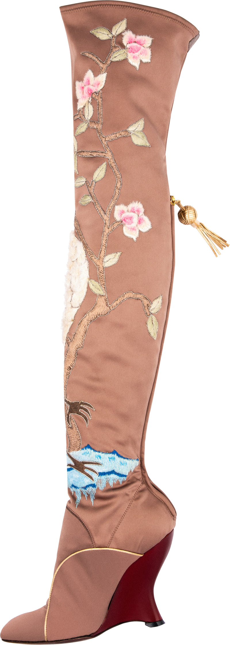 Yves Saint Laurent Fall 2004 Runway Silk Embroidered Boots