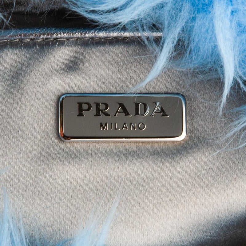 Prada Faux Fur Blue Mini Clutch Bag