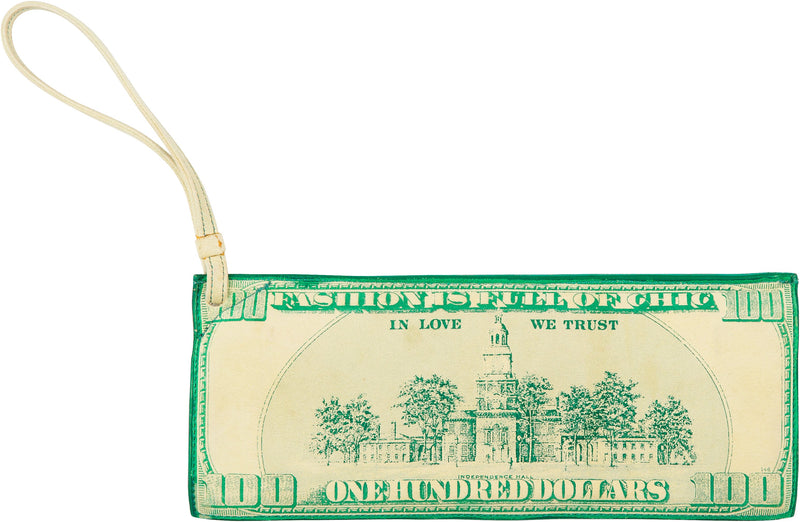 Moschino Suede Dollar Print Currency Clutch Bag