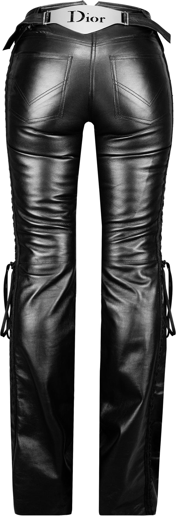 Christian Dior Fall 2002 Embellished Plate Logo Leather Pants