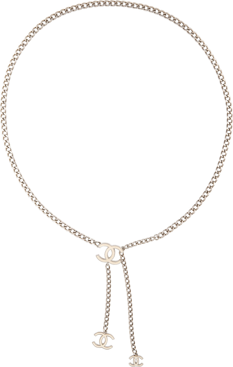 Chanel 2005 Silver White Logo Chain Belt