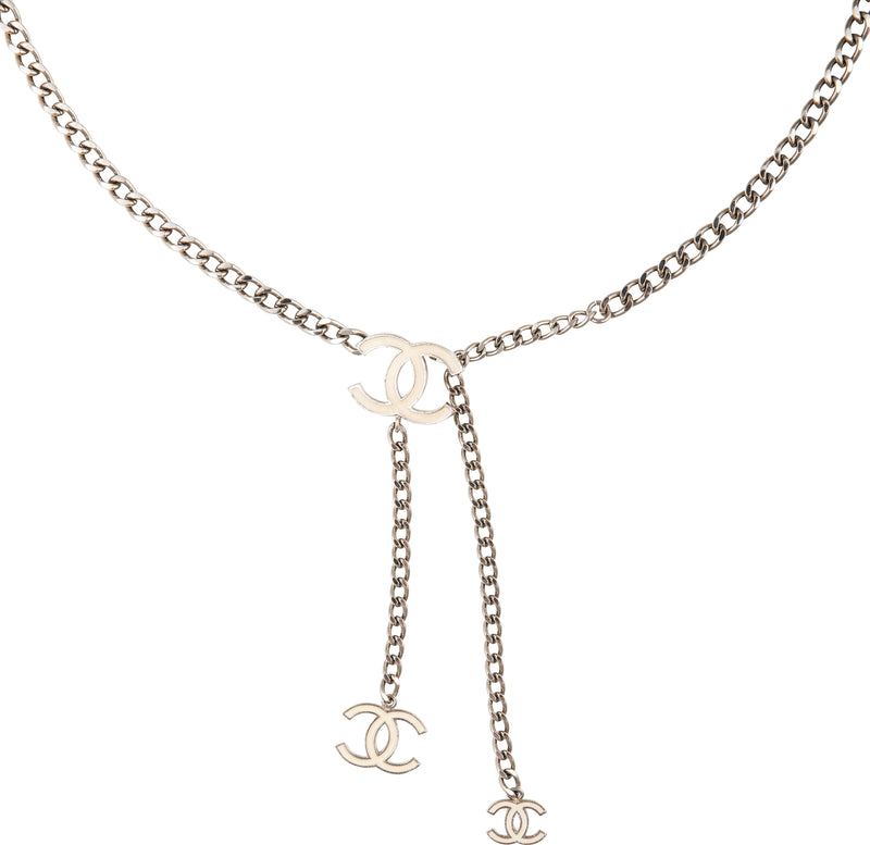 Chanel 2005 Silver White Logo Chain Belt
