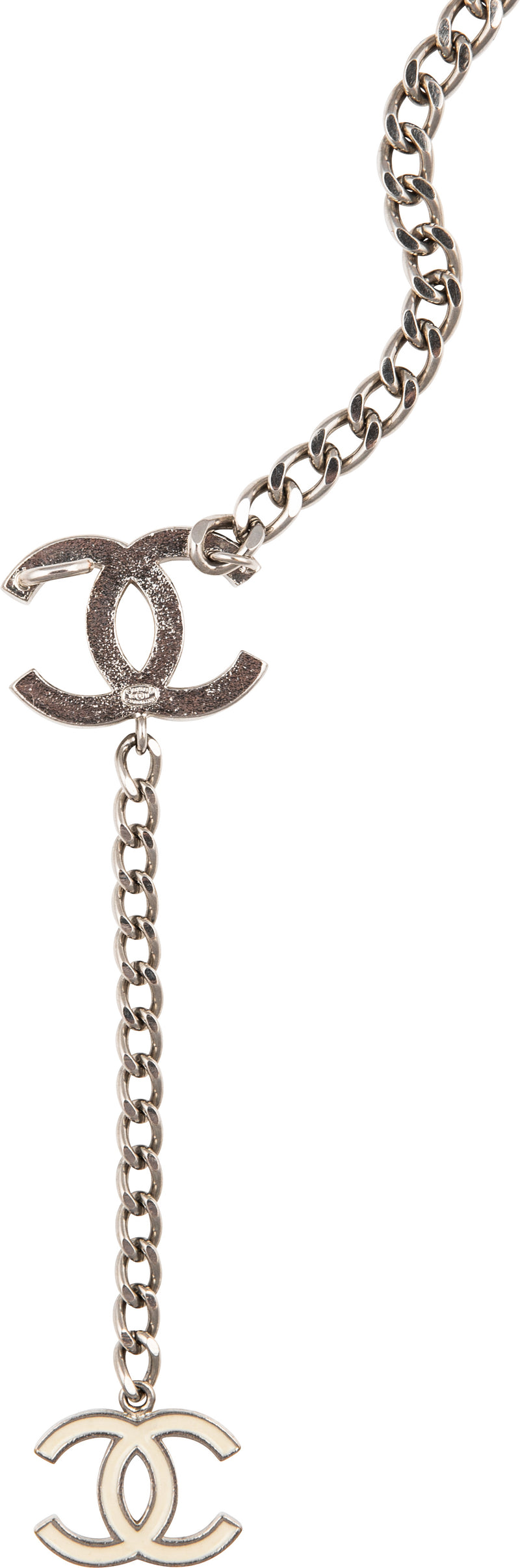 Chanel 2005 Silver White Logo Chain Belt