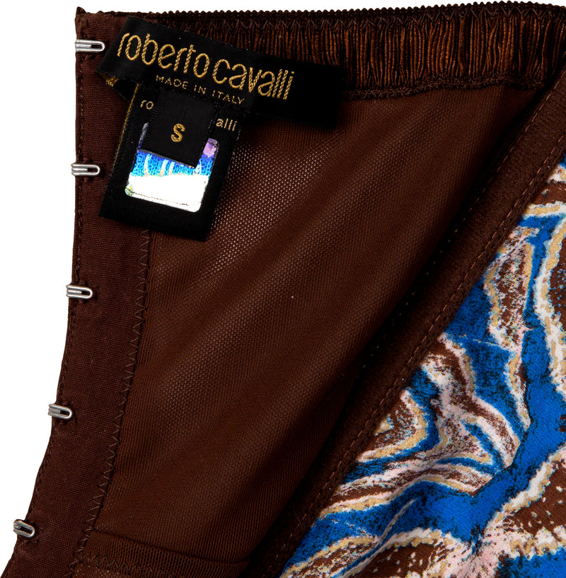 Roberto Cavalli Spring 2004 Silk Printed Corseted Gown