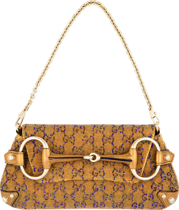 Gucci Metallic Beaded Logo Clutch Bag