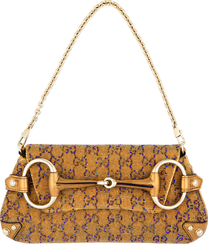 Gucci Metallic Beaded Logo Clutch Bag