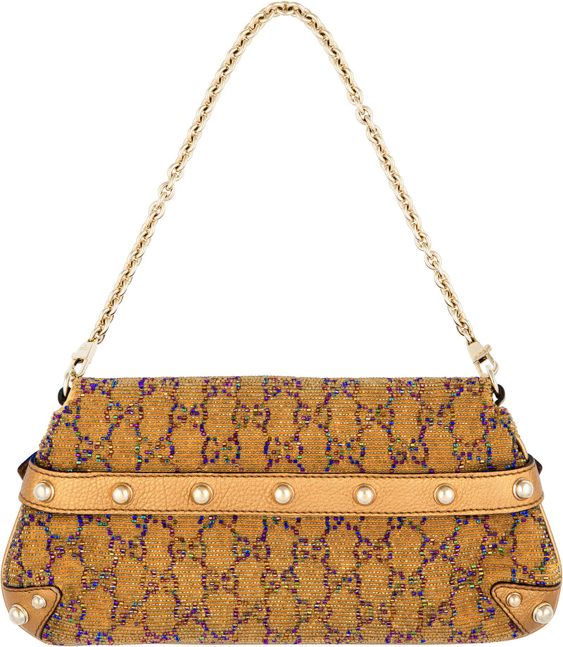 Gucci Metallic Beaded Logo Clutch Bag
