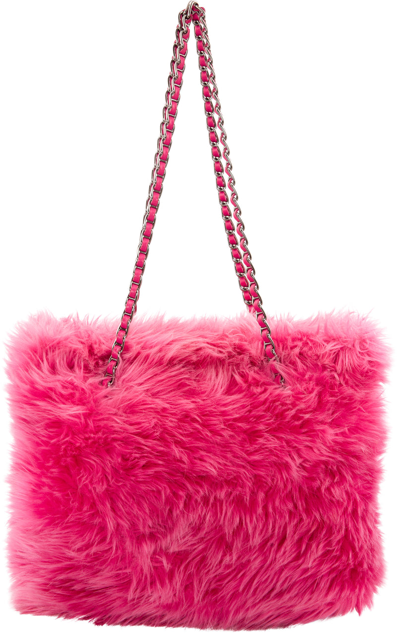 Prada Faux Fur Chain Link Tote Bag