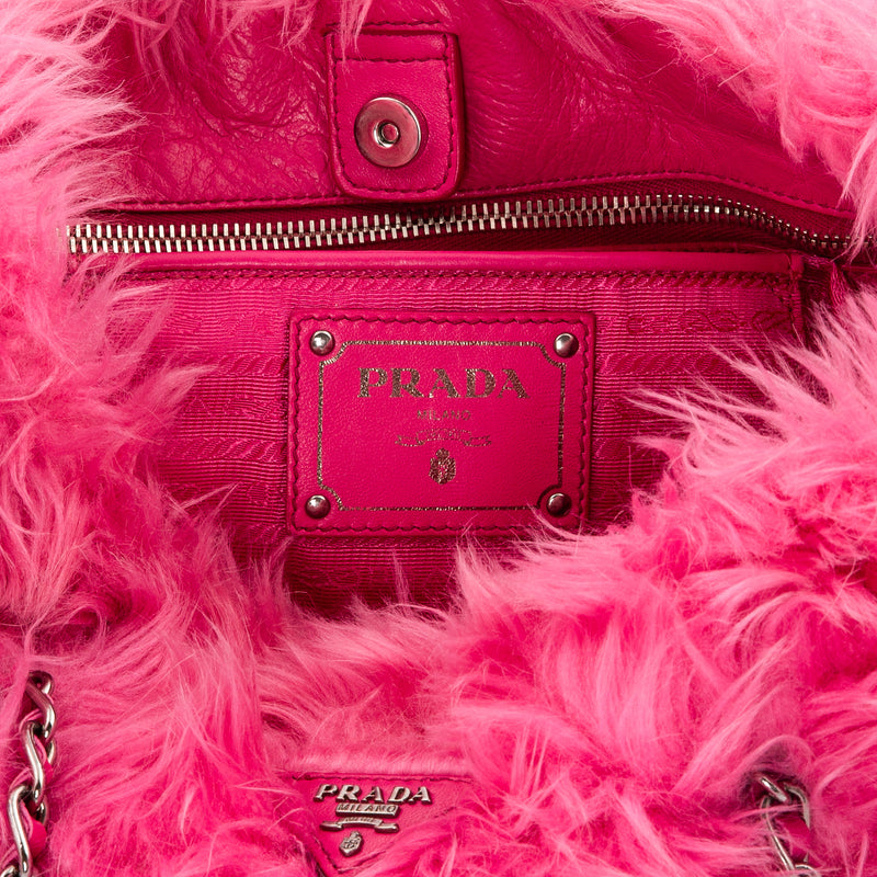 Prada Faux Fur Chain Link Tote Bag