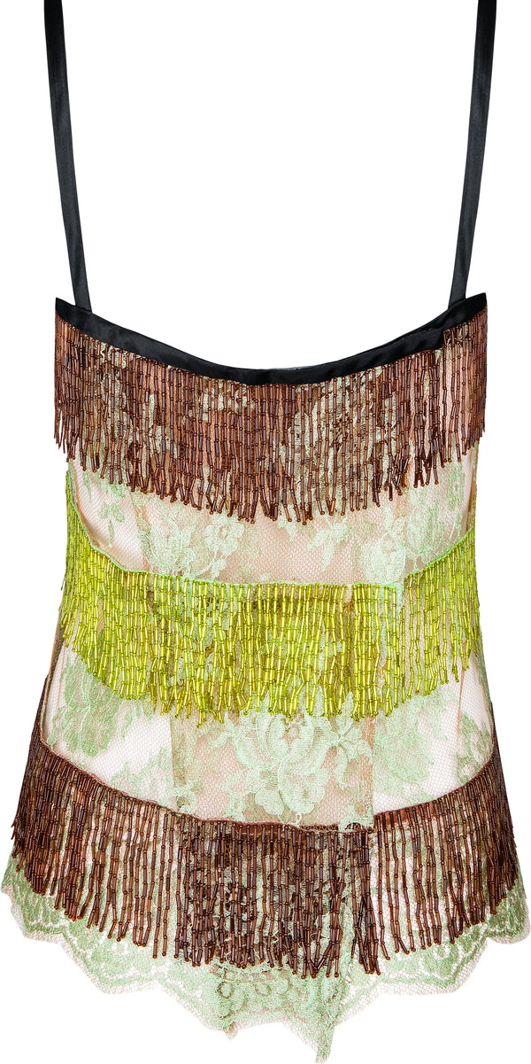 Dolce & Gabbana Spring 2000 Runway Lace Beaded Fringe Top