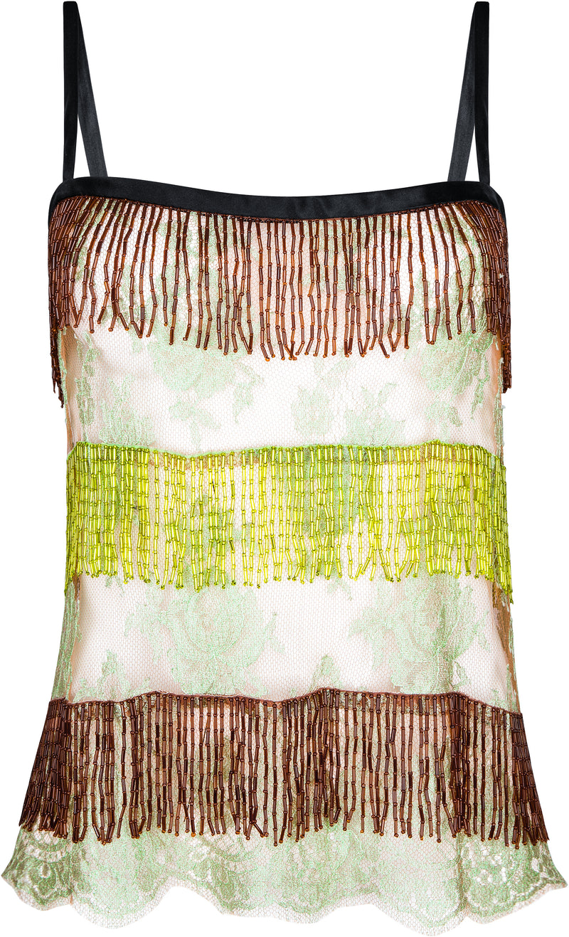 Dolce & Gabbana Spring 2000 Runway Lace Beaded Fringe Top