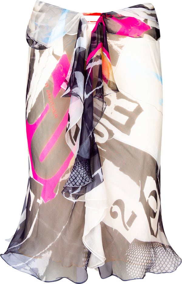 Christian Dior Spring 2003 Runway Silk Chiffon Logo Printed Skirt