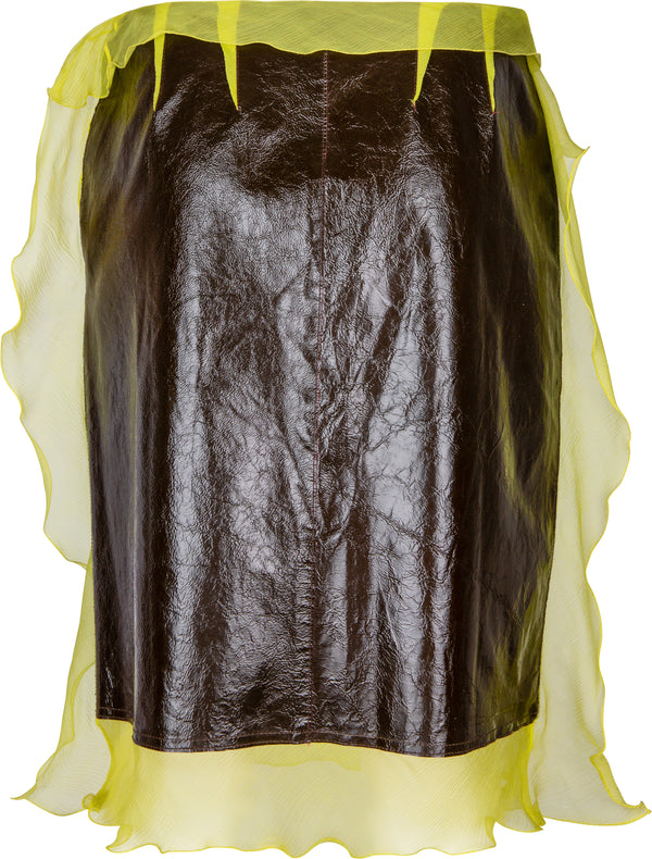 Fendi Spring 2000 Runway Leather Silk Chiffon Skirt