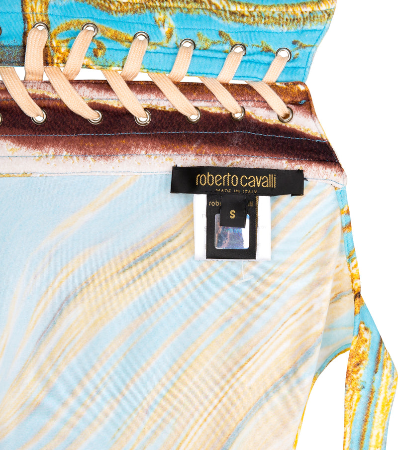 Roberto Cavalli Spring 2003 Runway Salon Printed Corset Dress