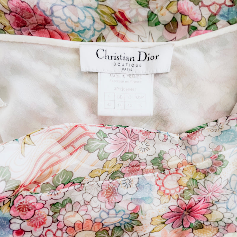 Christian Dior Spring 2002 Silk Chiffon Floral Ruffle Dress