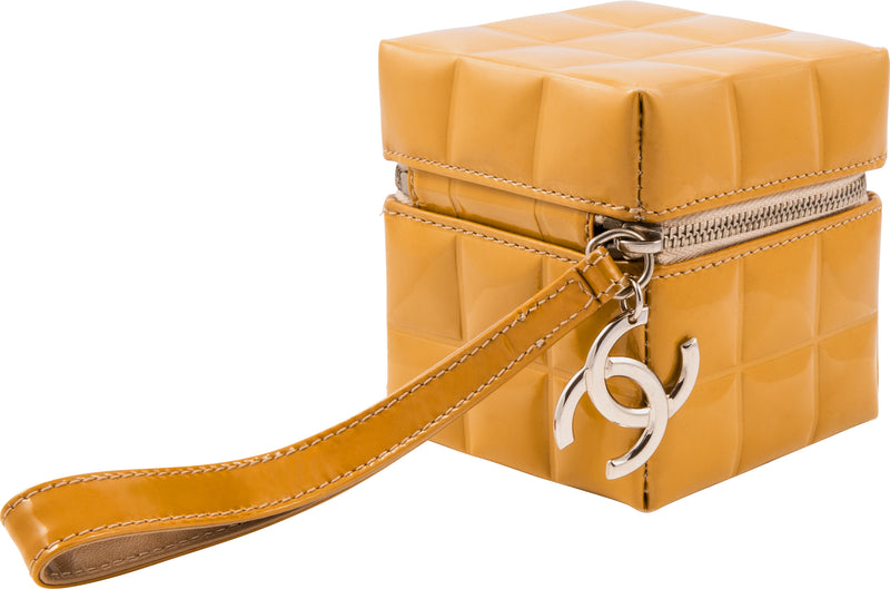 Chanel Spring 2004 Beige Quilted Patent Leather Rubik's Cube Wristlet