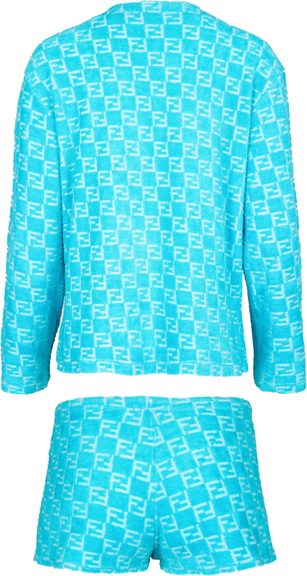 Fendi Turquoise Monogram Terrycloth Top Shorts Set