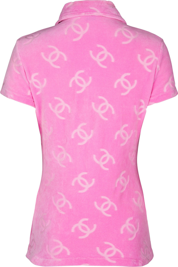 Chanel Pink Velour Logo Spring 1996 Runway Top