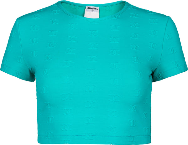 Chanel Spring 1997 Teal Logo Crop Top