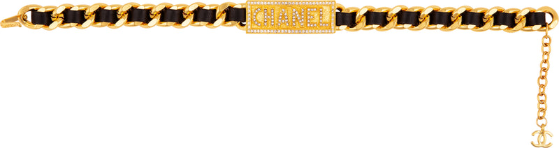 Chanel Spring 1995 Swarovski Logo Plate ID Choker