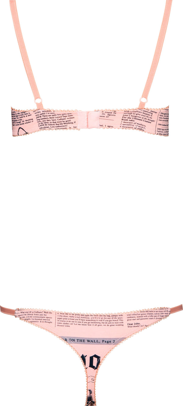 John Galliano Pink Gazette Newspaper Bra Panty Set