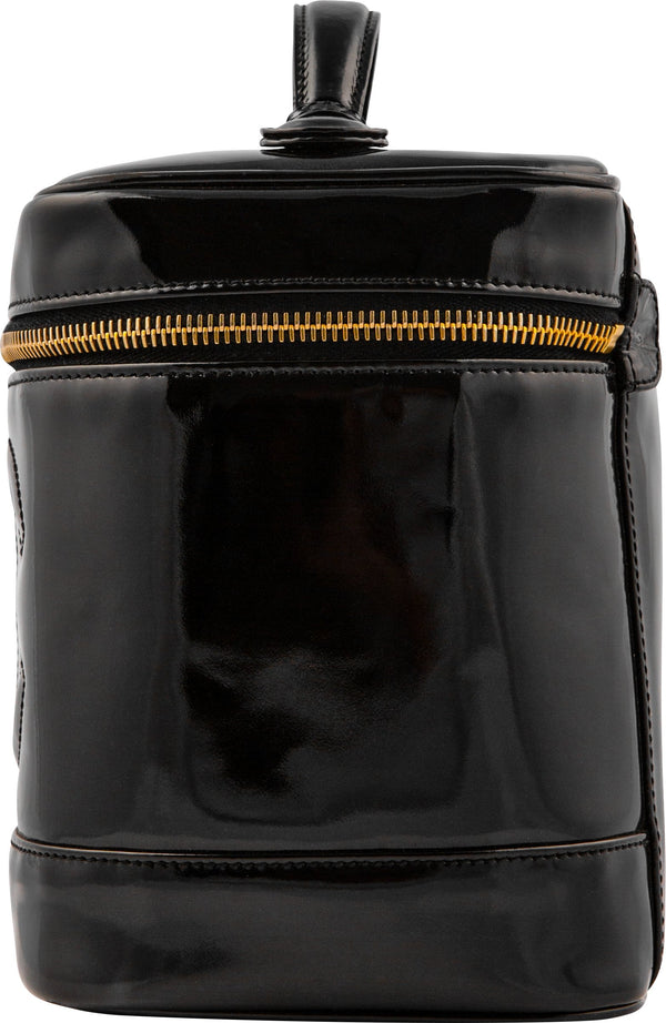Chanel Black Patent Logo Vanity Bag